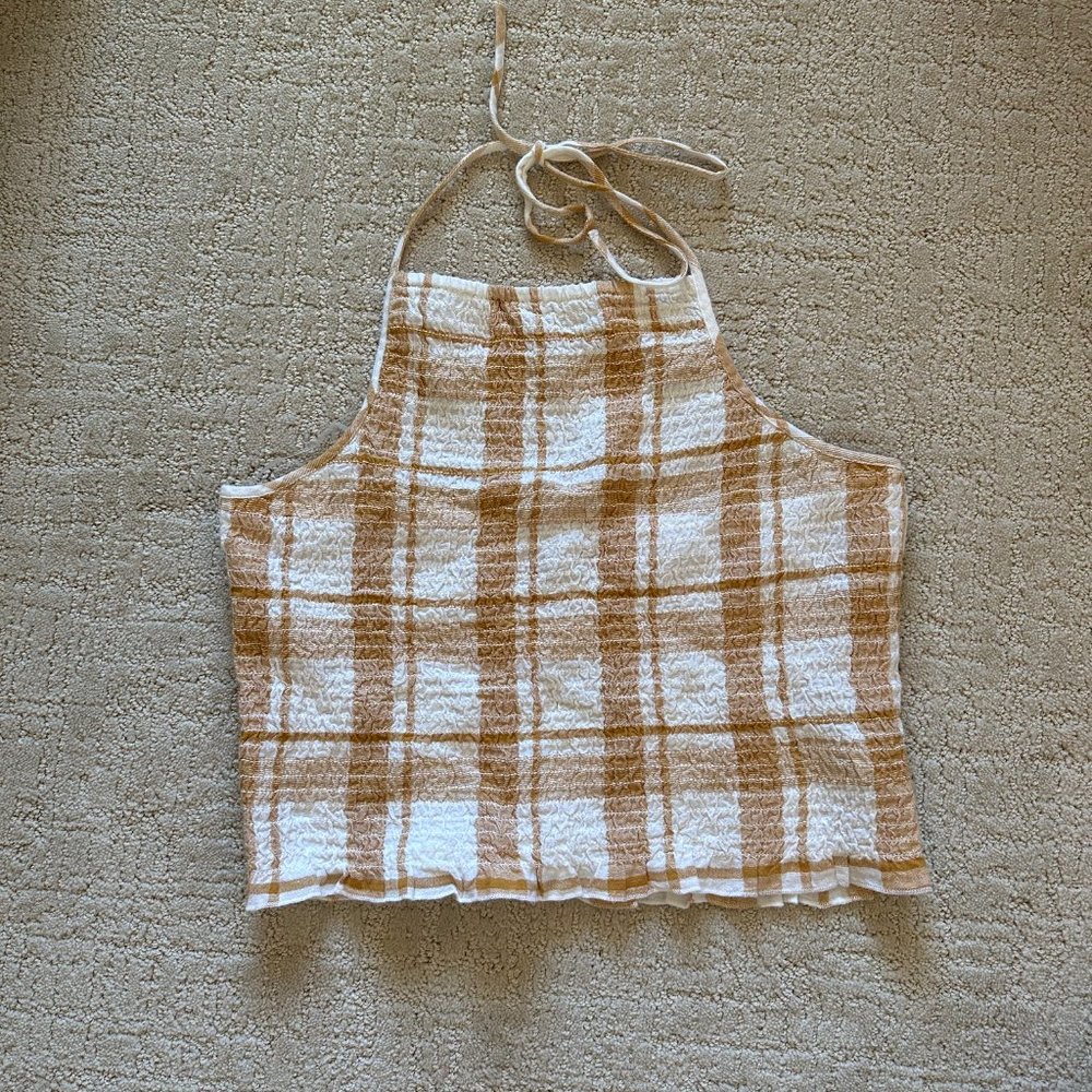American Eagle Women's Cropped Plaid Halter Tank Top L